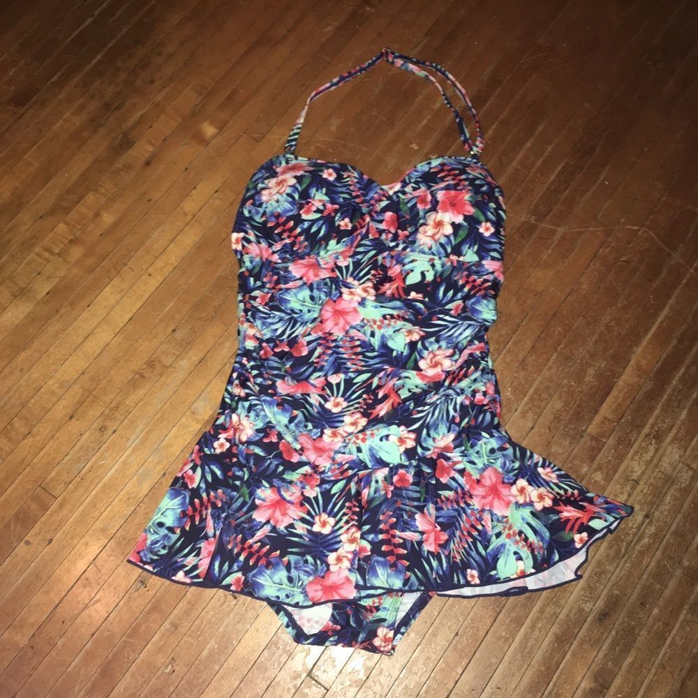 Shore Shapes ruched halter floral skirted one piece swimsuit